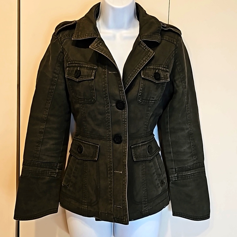 Converse One Star Women Button Military Utility Jacket XS Dark Olive Long Sleeve